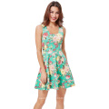 Kate Kasin Stylish & Slim Fit Casual Sleeveless U-Neck Floral Print Summer Dress KK000297-3